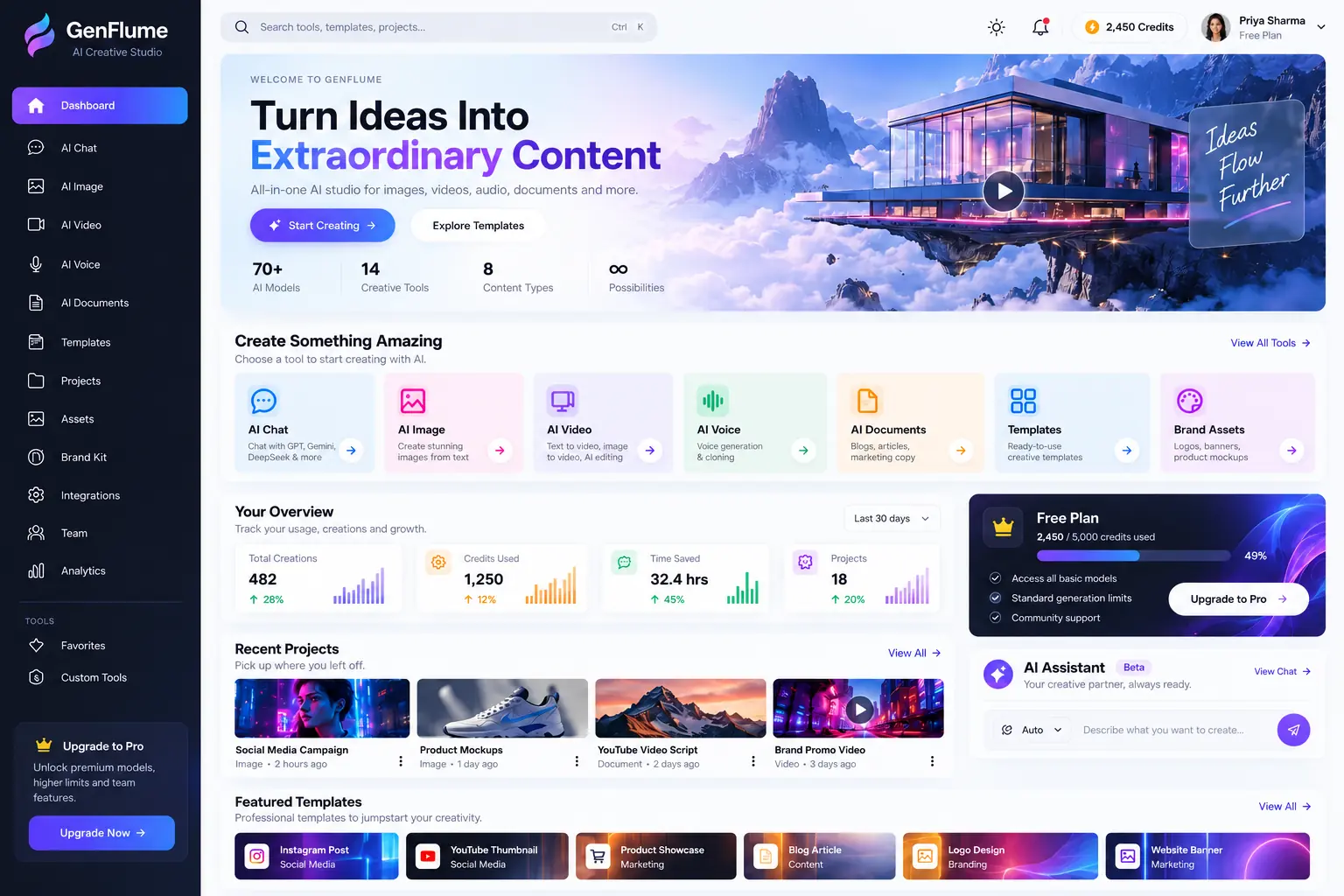 GenFlume AI creative studio interface concept